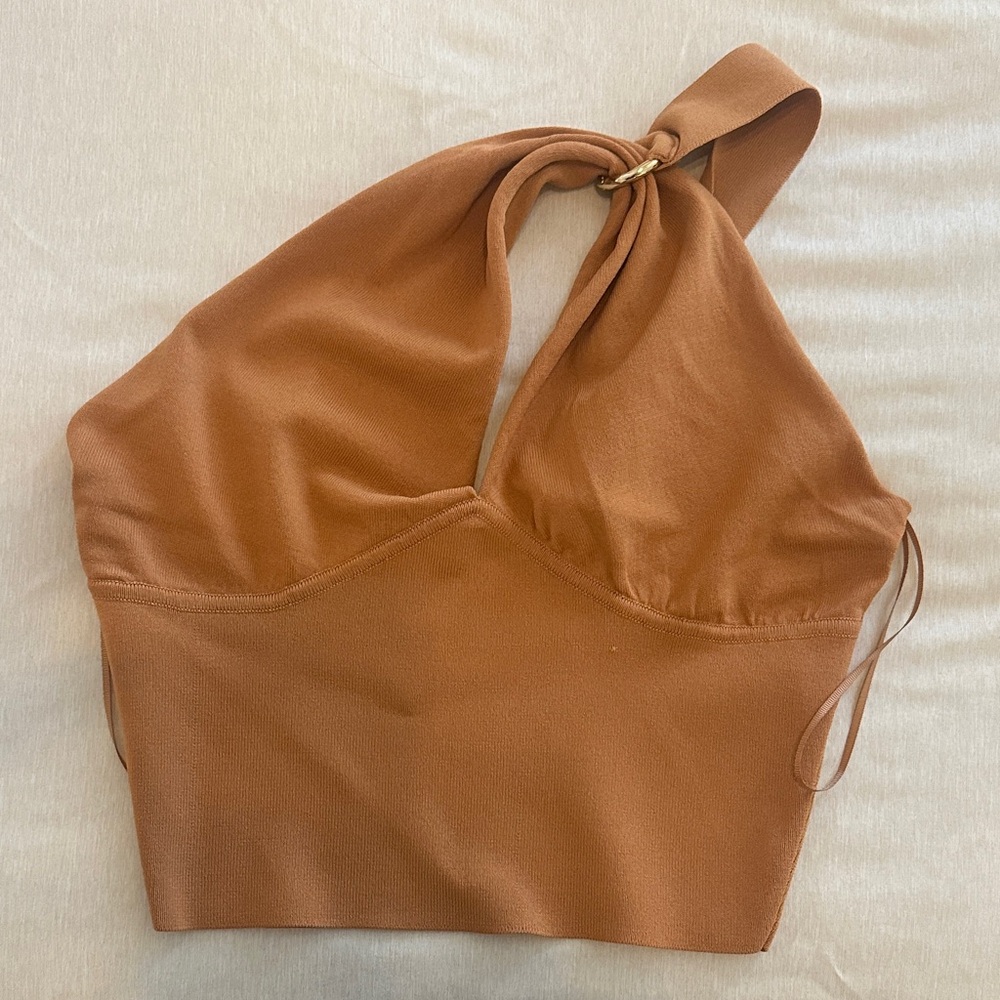 Zara Camel Halter Top with Ring Detail